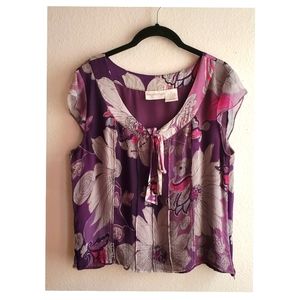 Worthington Blouse Sz 16 Floral Purple Grey